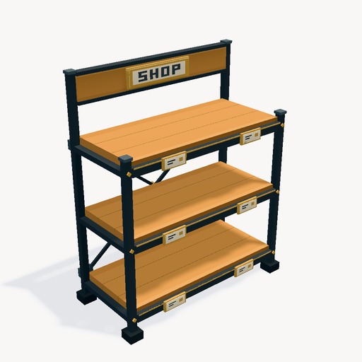 ชั้นวางแสดงสินค้าในร้านไม้โอ๊ก 3 ชั้น — ตัวอย่างโมเดล 3D